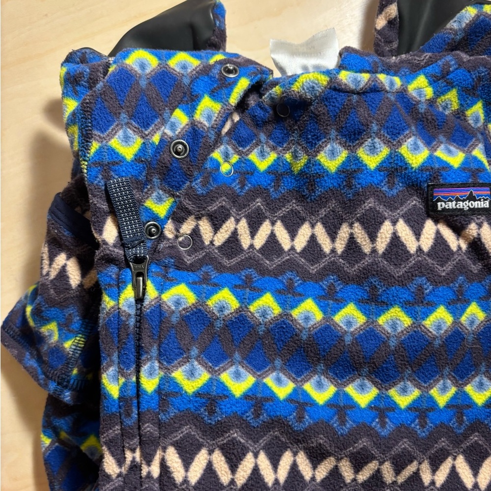 Patagonia Kids fleece bunting - Blue and Yellow Pattern